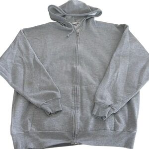 Y2K Jerzees Blank Zip-Up Hoodie Metal Zipper Heather Gray Size XL